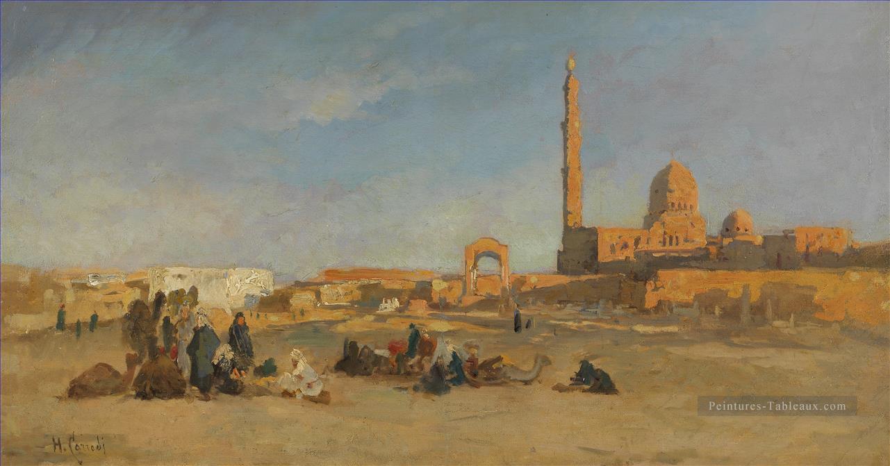 Blick auf die kalifengr ber von Kairo Hermann David Salomon Corrodi paysage orientaliste Peintures à l'huile